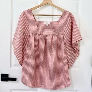 Striped Square-Neck Dolman Top in Dusty Rose linen, beachy, natural, vacation
